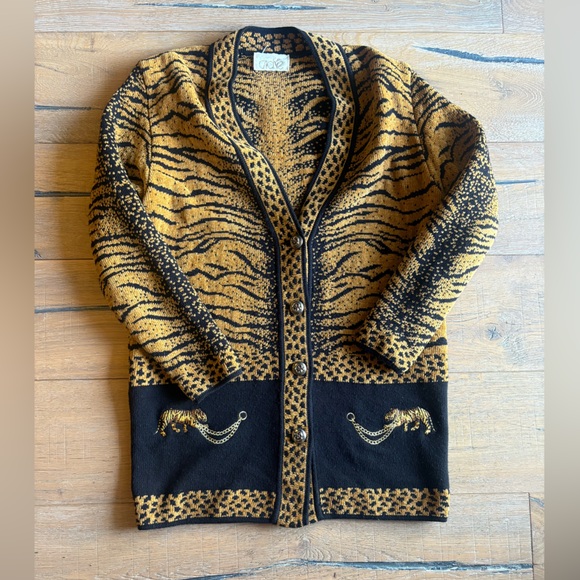 Cache Sweaters - Vintage Cache Tiger Print Cardigan, Size S